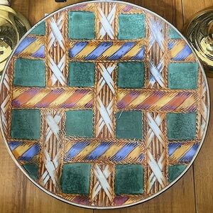 Vintage Hand Painted Basket Weave Decorative  Plate